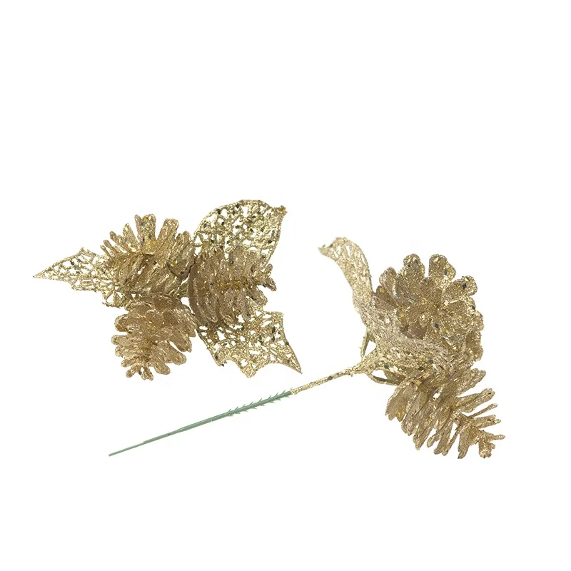 Golden glitter pine cone Christmas plastic petals Christmas tree accessories