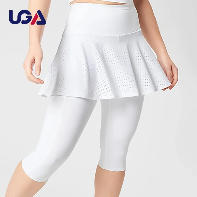 Wholesale Polyester Breathable Pleated Tennis shorts Skirts Leggings For Women Solid  Color White Anti-glare Tennis Bottoms