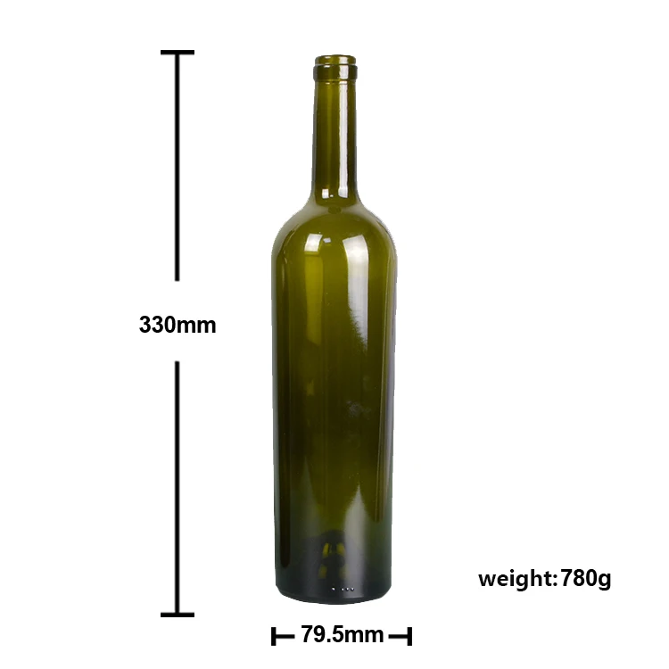 Хорошее количество 750ml пустая стеклянная бутылка вина 780 г