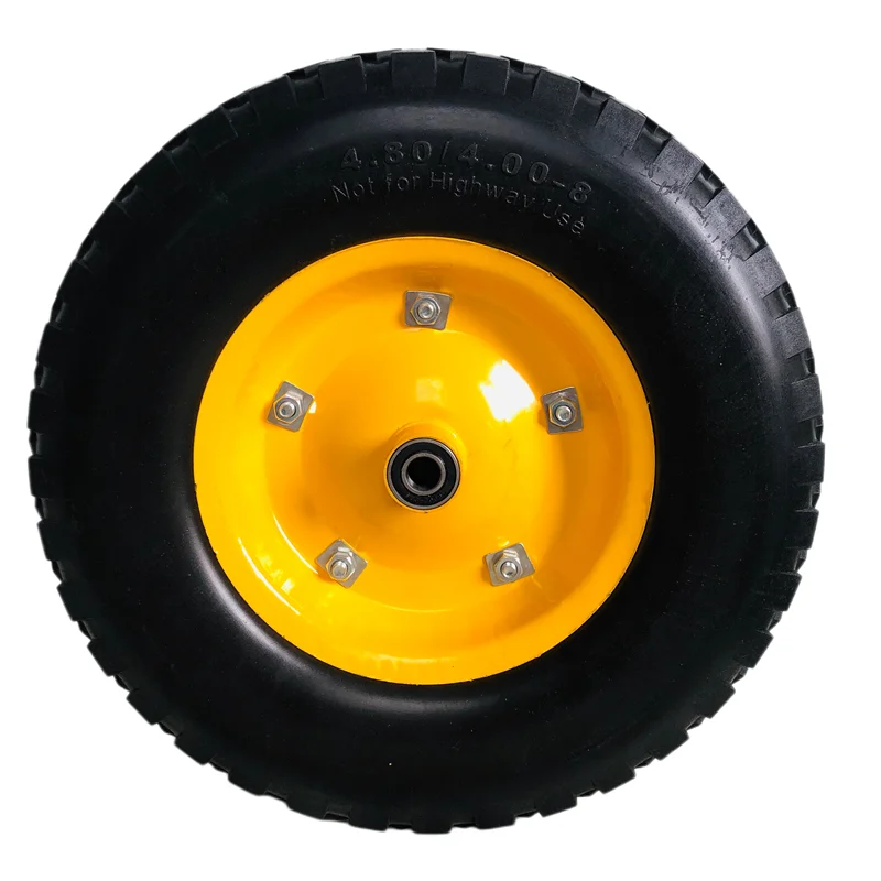Solid Rubber Puncture Proof Tire Square Pattern PU Foam Wheelbarrow Wheels 4.00-8 16 Inch 4.80/4.00-8 With Metal Hub