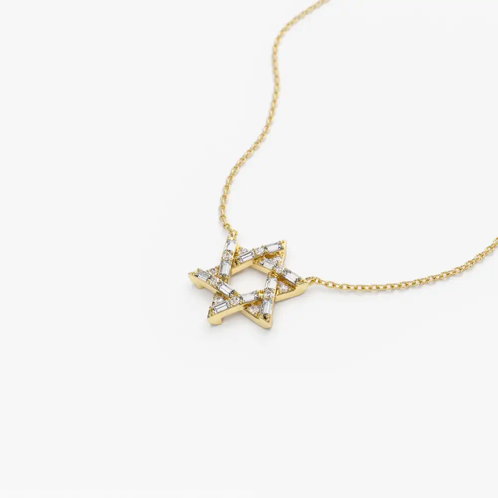 VLOVE Fashion Jewelry Necklaces Custom Logo Baguette Diamond Star of David Necklace in 14K