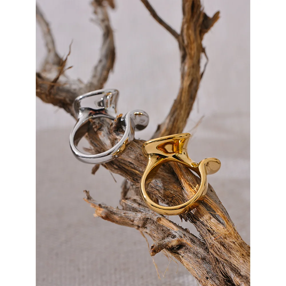 JINYOU 2883 Stylish Unique Stainless Steel Irregular Geometric Ring Personalized Smooth Metal Rust Proof Finger Jewelry