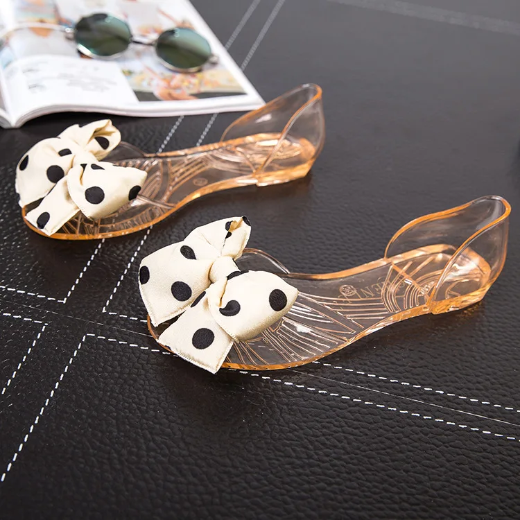 
Best selling female bow crystal fish mouth jelly sandals beach shoes non-slip soft bottom student flat shoes 