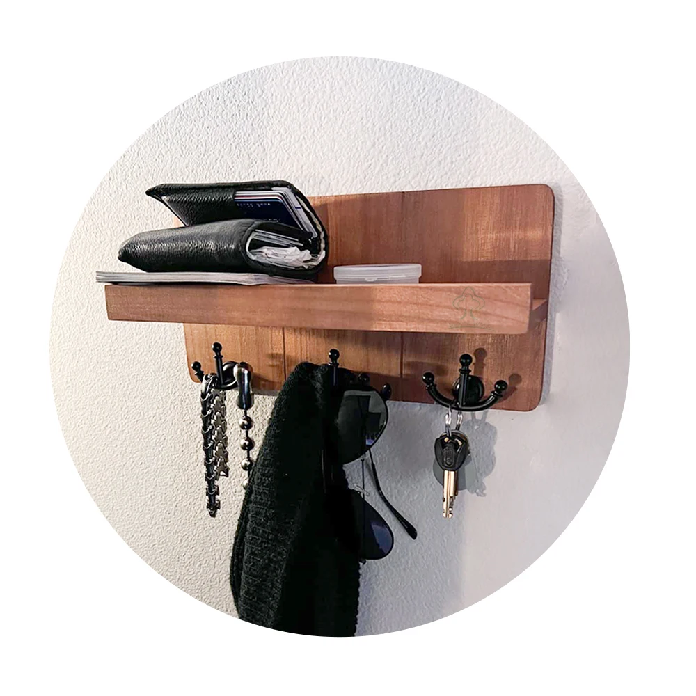 Gold and Black Key and Mail Holder for Wall Decor,Command Center Wall Organization, Rustic Wall Mounted Floating Shelves