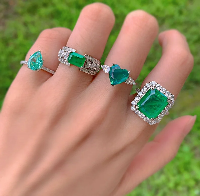 Custom 5A CZ Cubic Zirconia Emerald Stone Green Engagement Ring Diamond 925 Sterling Silver jewelry Gold Wedding Rings For Women