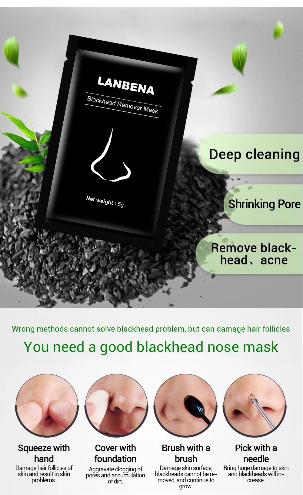 LANBENA Black head Remover Nose Black Mask Face Care Mud Acne Treatment Peel Off Mask Pore Strip Skin Care Peel Mask Oil Control
