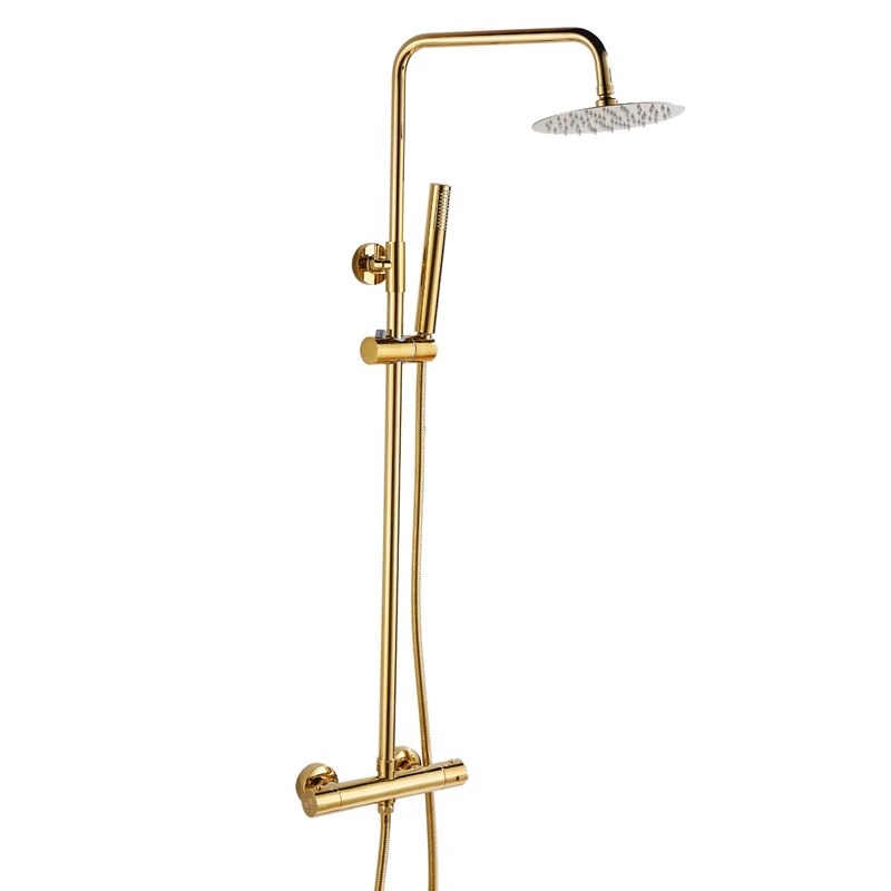 Gold Rain Shower Stainless Steel System Thermostatic Bathoroom Shower Mixer 6168G