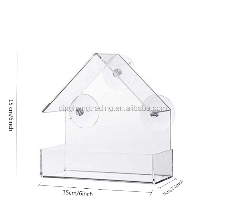 Custom Acrylic House Shaped Window Wild Bird Feeder with Suction Cups