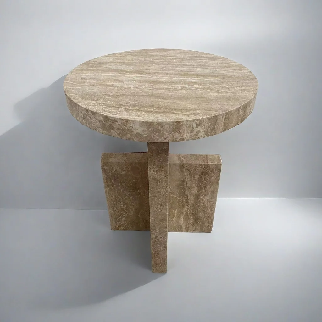 Factory Price Customized Polished Natural Stone Beige Travertine Round Coffee Table for Home Funiture