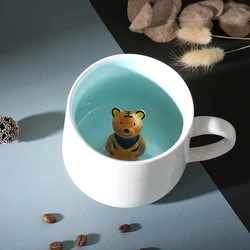 High Quality Customized Unique Design Ceramic Coffee Cup Cartoon Modern Color Matching Animal Mug
