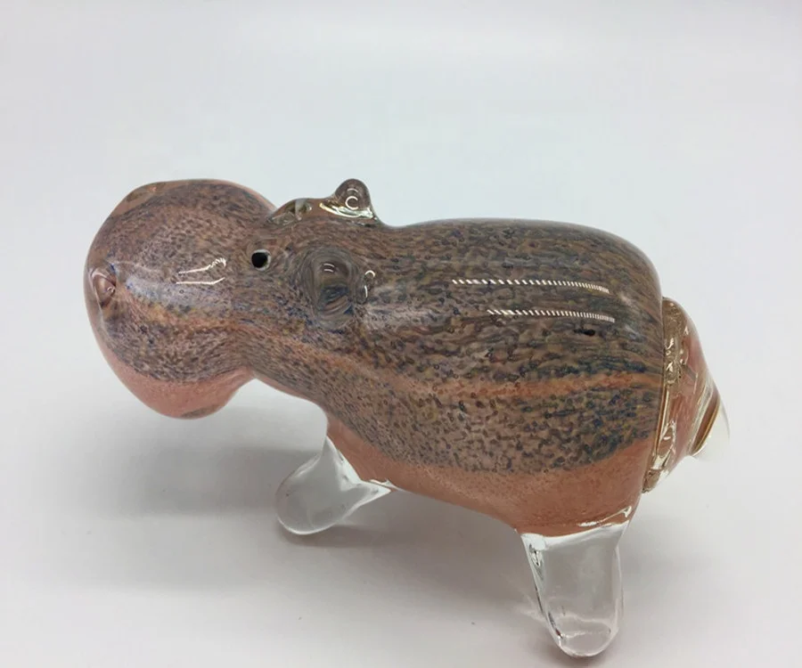 Antique small murano glass hippo figurines