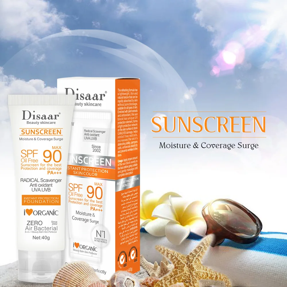 Disaar SPF 90 Sunblock Moisturizer Whitening Organic Sunscreen Cream for All Skin Waterpoof Concealer Sunscreen Cream