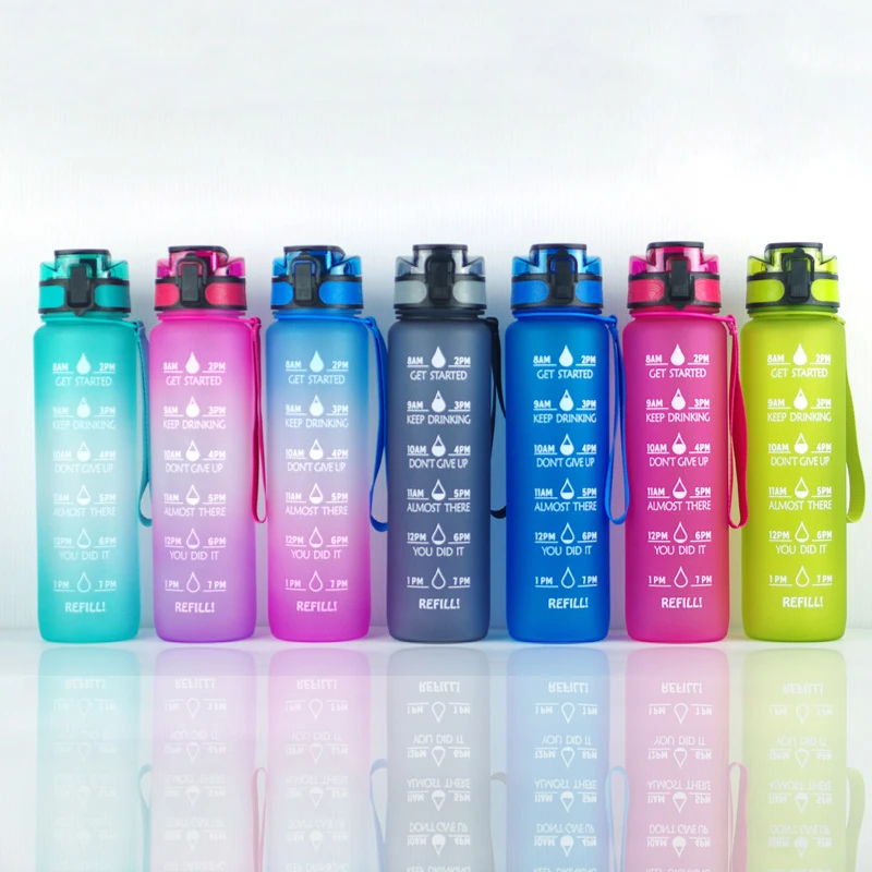 1 Liter Plastic Carton Tritan  Gradient Color Motivational Plastic Water Bottle With Fruit Infuser