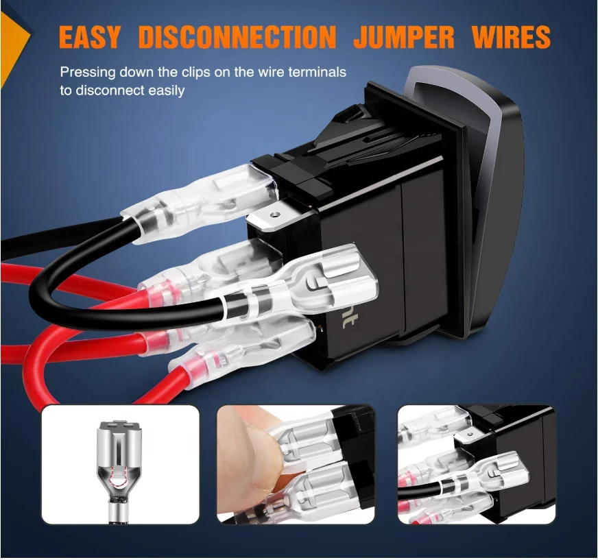 WattBons Bumper Light Bar Marine Rocker Switch Led light Bar 5 Pin Laser On/Off Switch 20A/12V 10A/24V Switch jumper wires set