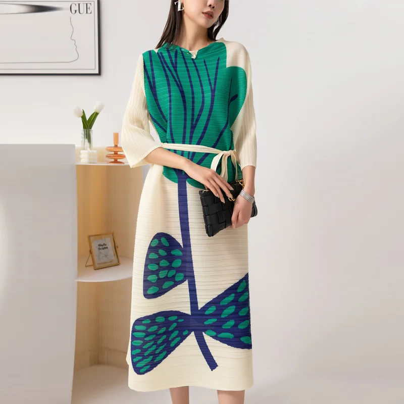 High Quality Hot Sale 2023 New Dress For Party Pleated Elegant Casual Dresses Printed Miyake Pleated Dress