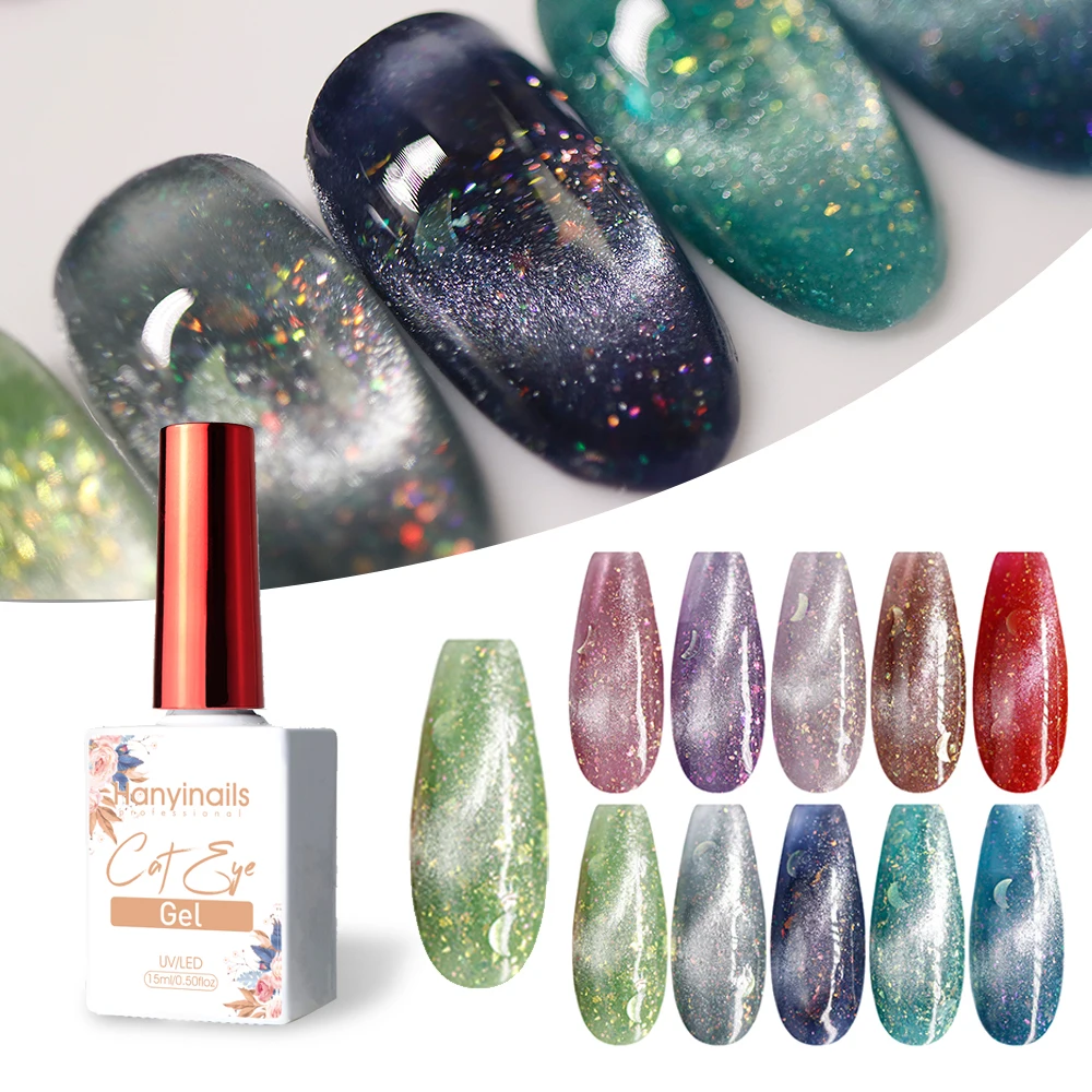 Wholesale Nail painting manufacture diamond crystal magnetic soak off pink cat eye gel nail polish UV gel