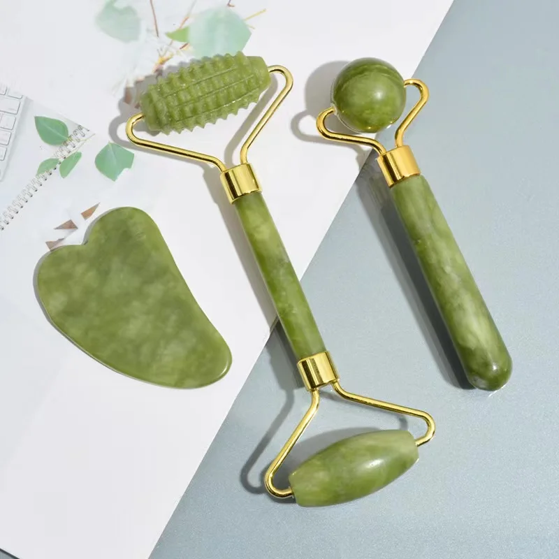 3 in 1 box natural Face Jade roller massage Jade roller massager jade stone gua sha face set