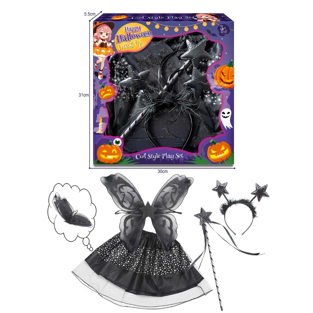 Girl Halloween Costume For Kids Costume Fancy Dress Child Wand Tiara Crown Butterfly Wings Pretend Play Preschool Toys