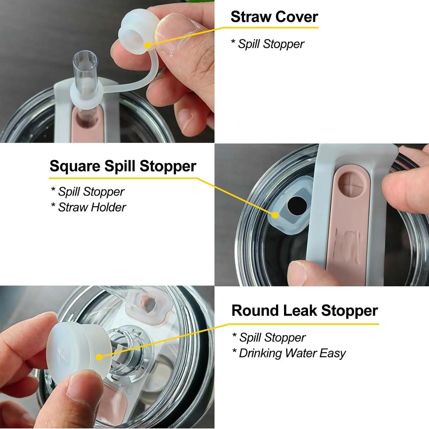 Stanley Cup Accessories Set Straw Cover Cap Fix Leak Stopper Lid Spill Plug Silicone Spill Stopper Set for Stanley Cup 40oz 30oz