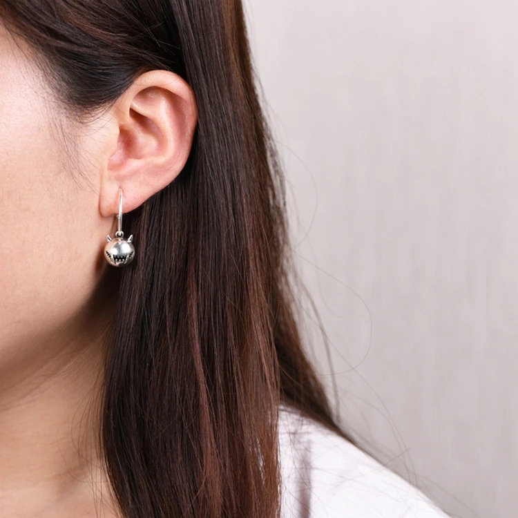 Wholesale 100% S925 Sterling Silver Earrings retro rock little Warcraft cross shield Silver Chain Earrings Jewelry for women