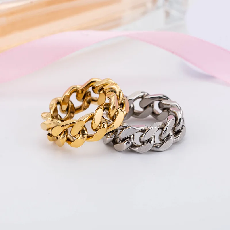 Minimalist Jewellery 18K Gold Filled Stainless Steel Chain Ring For Women Men