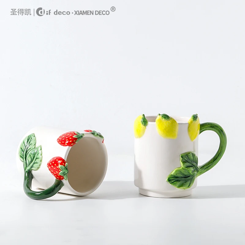 Ceramic Fruit Cute Strawberry and Lemon New Design Mug Coffee Tea Cup Set