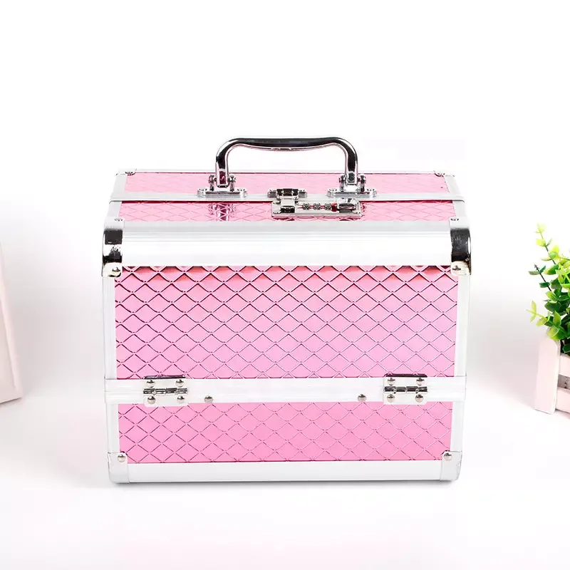 Black pink  golden 6 LEDs Makeup Station Train Case 360 degree Removable Travel Wheels Studio Artist for Artist makeup