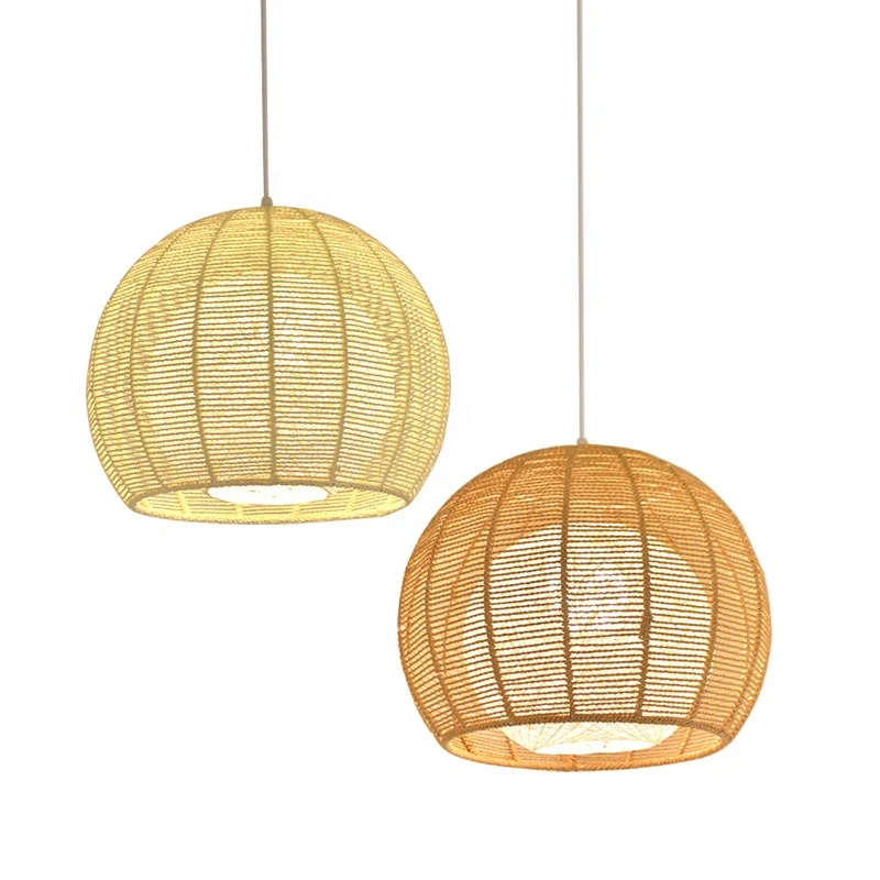 Handwoven Hanging Lamp Rattan Lampshade Pendant Light Chandelier Wicker Light Fixture For Kitchen Island Living Room