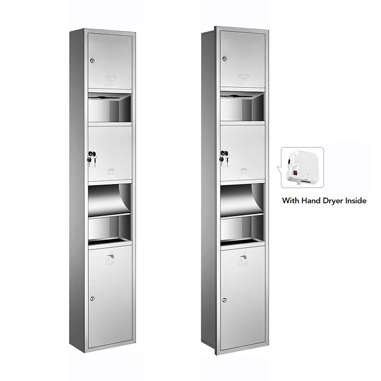 Commercial  stainless steel  wall mount combination waste bin and toilet hand paper towel dispenser with trash bin