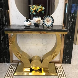 Простой консольный стол с мраморной поверхностью, черный, золотой металлический стол-консоль