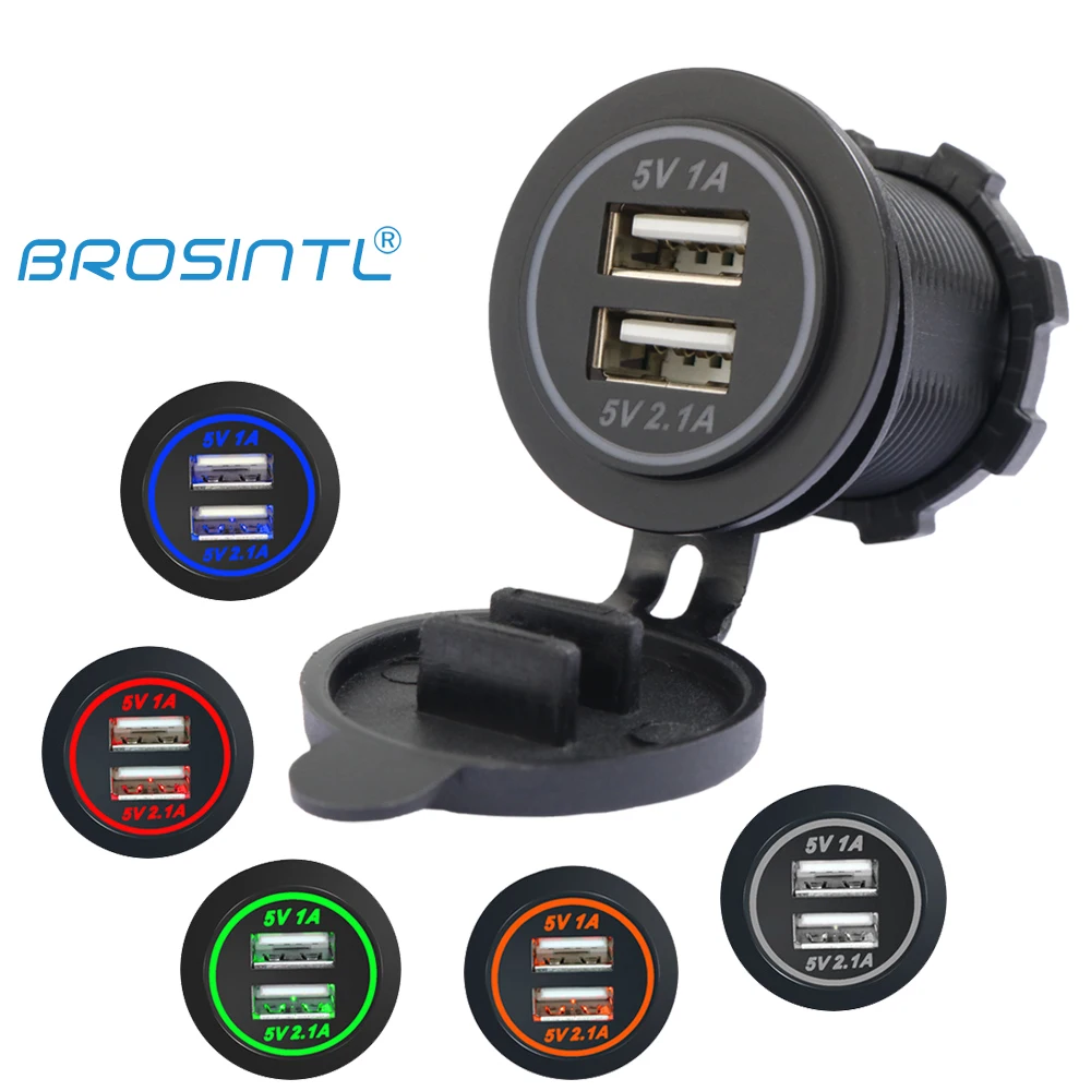 BROSINTL BC002KB DC 12V 24V вход 5V 2.1A и 1A двойной порт USB зарядное устройство