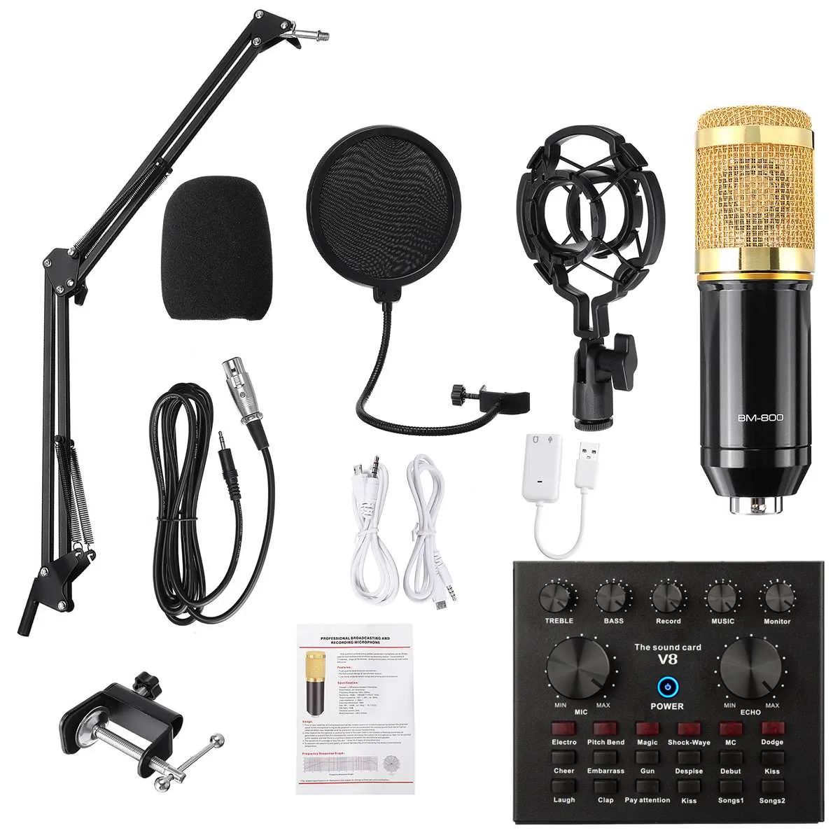 BM 800 Studio Microphone Kits With V8 Sound Card BM800 Condenser Professional Microphone For Computer Recording Podcast TikTok