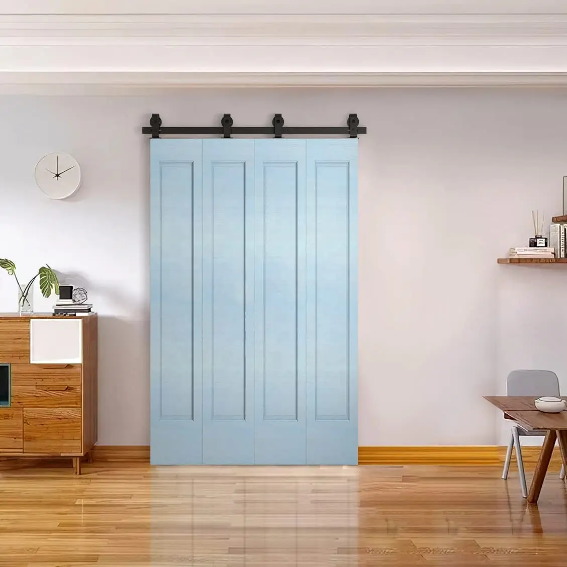 3FT Top Mounted Carbon Steel Bi-Fold Sliding Barn Door With Hardware Kit