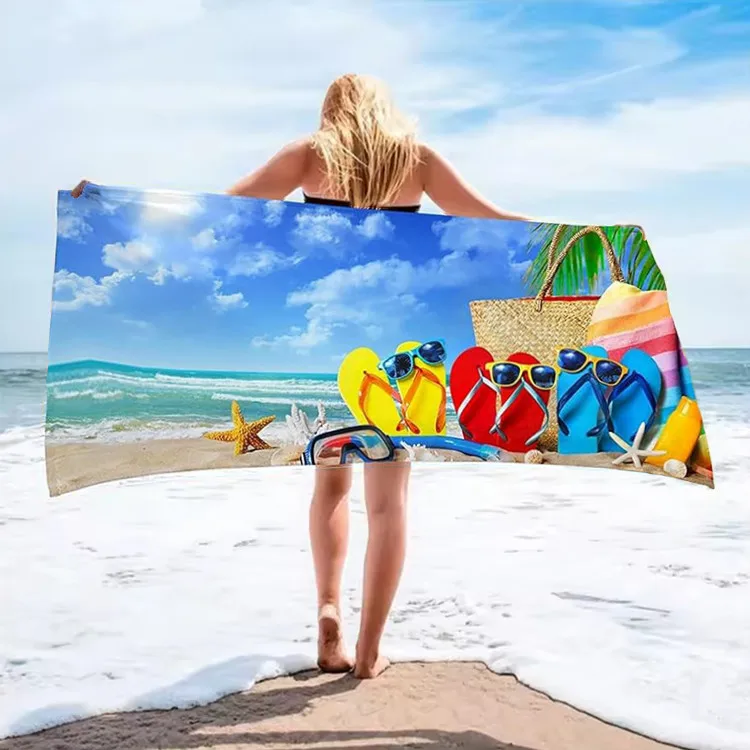 Factory OEM Custom Personalized Logo Reactive Printed 100% Cotton Fabric Rectangle Large Oversized Terry Cotton Beach Towel