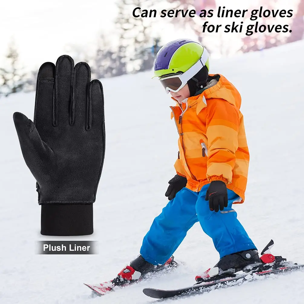 kids winter touch screen gloves windproof anti-slip soft fleece lining warm sports running gloves