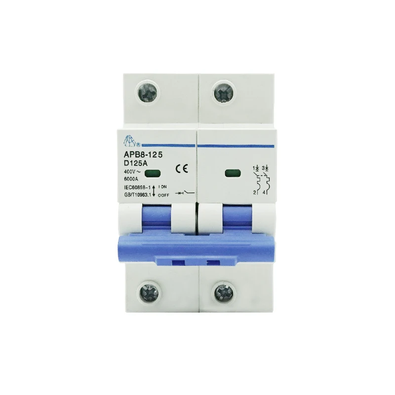 APB8-125 Miniature Circuit Breaker Various Electrical Applications 25A Rated Current 10KA Breaking 1P 2P 3P 4P DZ47-63 Plastic