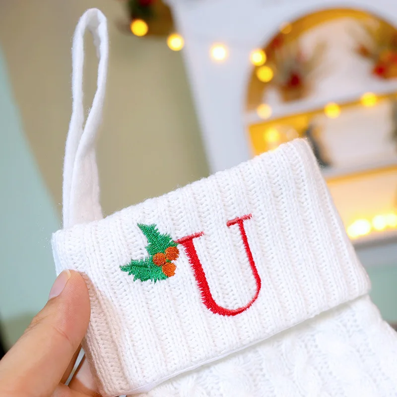 Christmas Embroidered Letter Knitted Socks Christmas Socks Wholesale Red Green White Christmas Tree Pendant for Winter Season