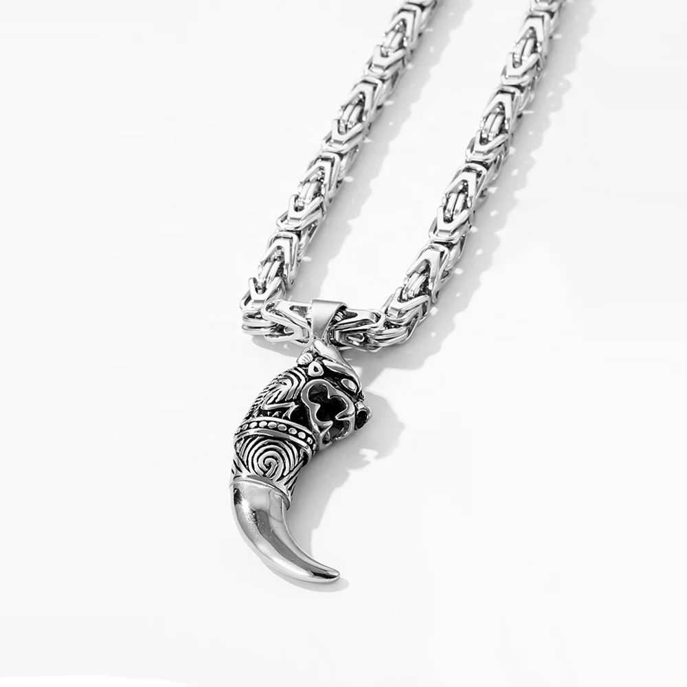 Custom trend retro punk Nordic Viking style Spike pendant necklace Silver plated stainless steel unisex hip hop jewelry necklace