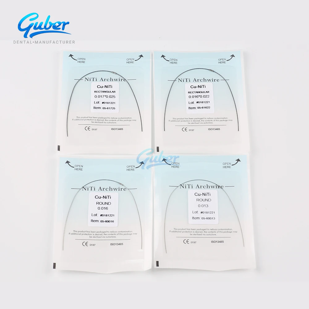 Manufacture Guber stainless steel material niti arch wires orthodontic wire super elastic niti arch wire round