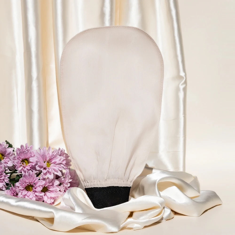 Шелковая отшелушивающая перчатка, экологически чистая Косметическая перчатка для ванны, удаляет омертвевшую кожу, мягкие фиолетовые шелковые волоконные отшелушивающие перчатки