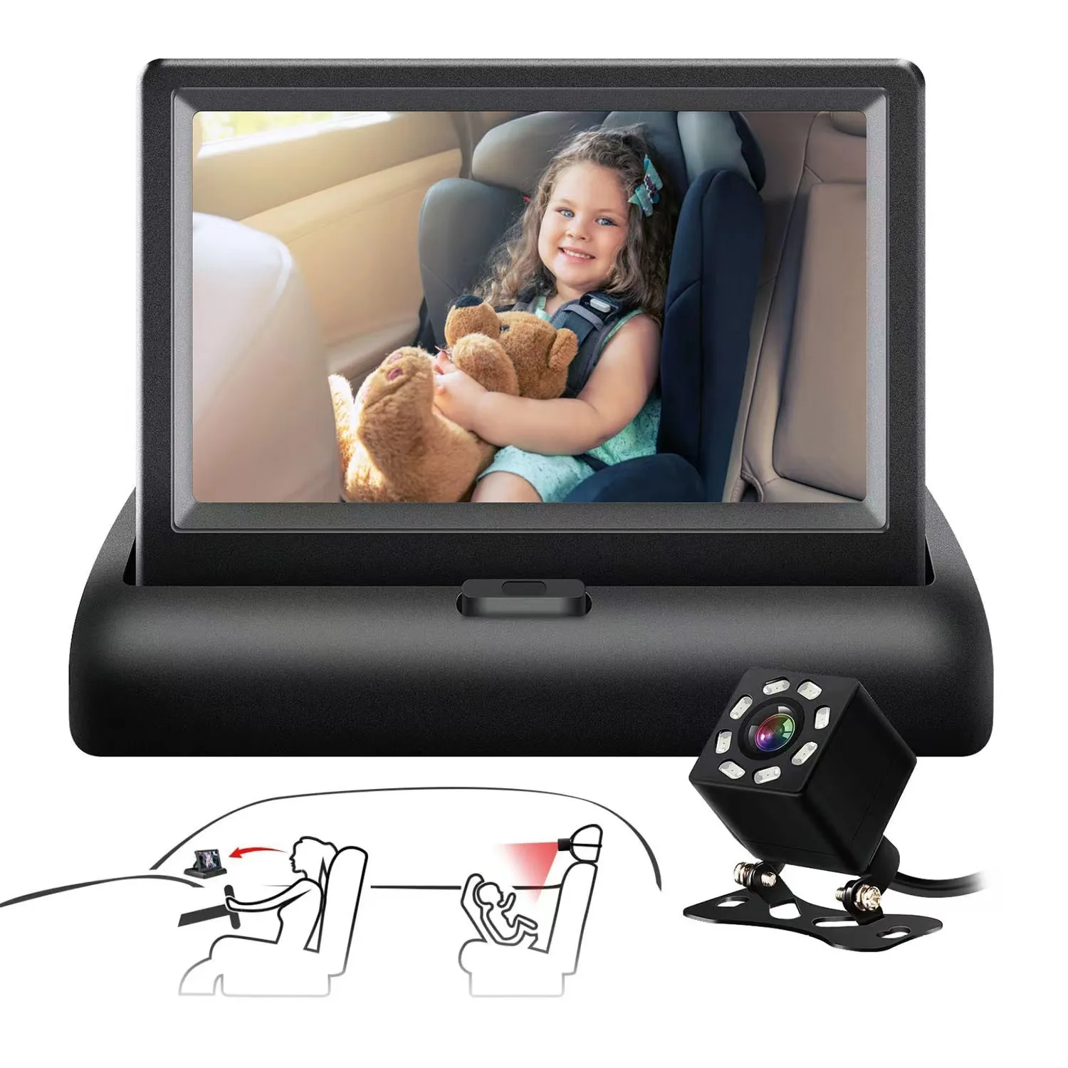 Factory Wholesale 4.3 Inch Foldable Display Screen Baby Monitors Car Baby Children 2-piece Baby Video Monitor and Camera Set