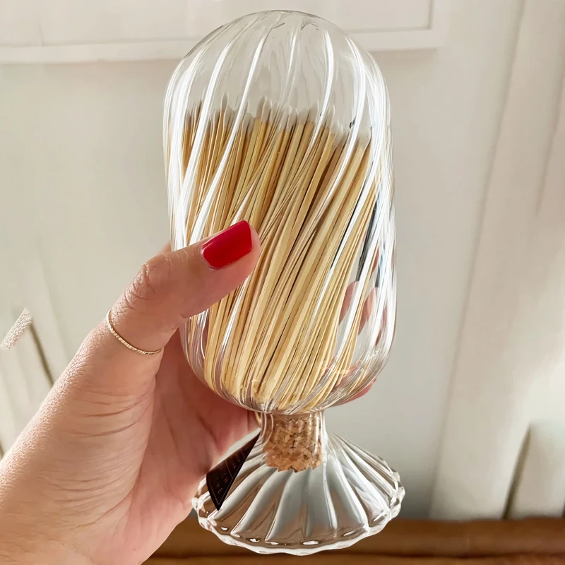 Match Storage Bottle Hand Blown Helix Match Cloche Safety Matches in Jar for Fireplace Accessories