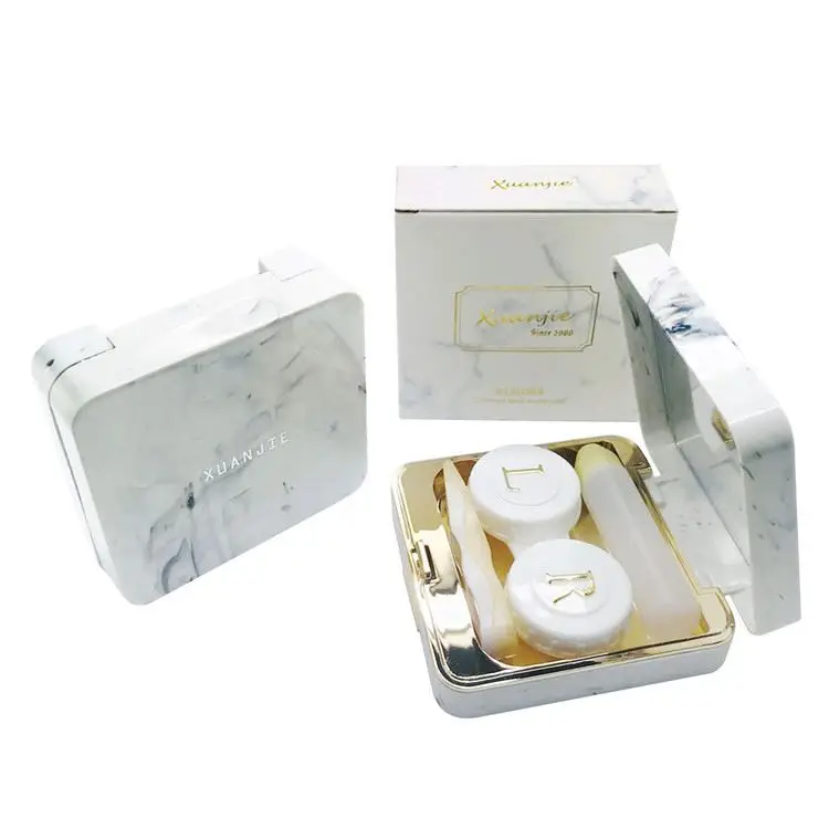 
Fancy portable eco-friendly case contact lenses container travel contact lens dual case box Marble Stripe Convenient Unisex 