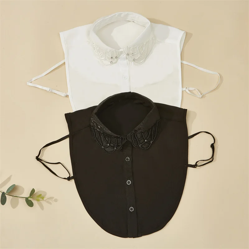 Customize Half Shirt Art Embroidered Pearl Beaded Detachable Fake Collar For Women