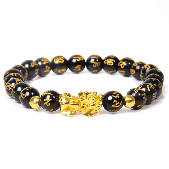 8mm Pi Xiu stone Bracelet Feng Shui Black Obsidian Wealth Bracelet for Women Men Adjustable Elastic Good Luck Bracelets for Men