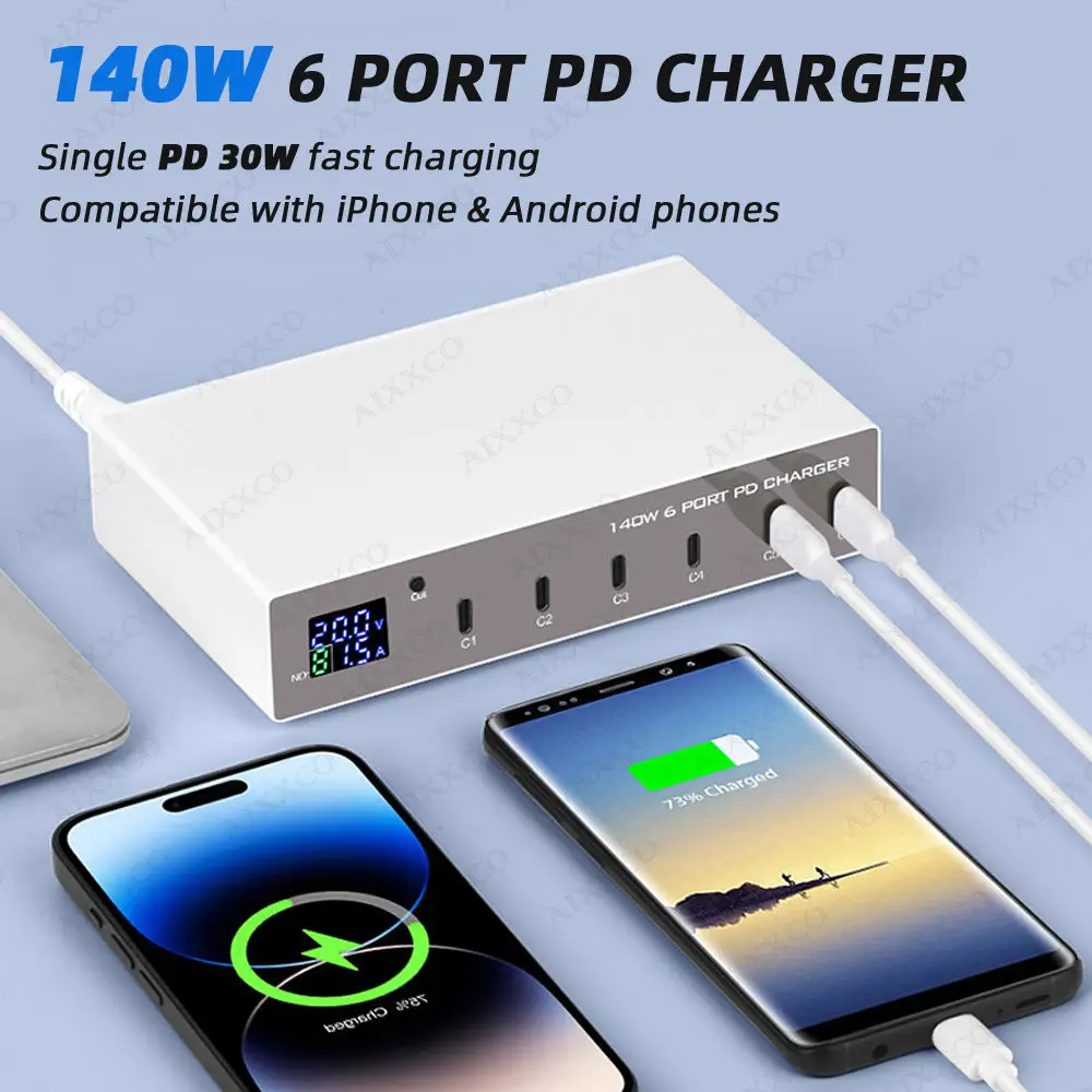 PSDA 140 Вт 6 в 1 PD зарядное устройство Быстрая зарядка 3 0 USB C быстрая зарядная станция для зарядки iPhone ноутбук тип c
