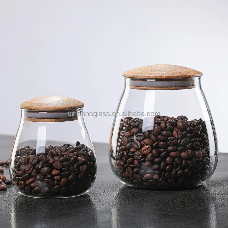 Mushroom Shape Cute Airtight Glass Jar With Bamboo Lid For Food Storage Container For Coffee Bean