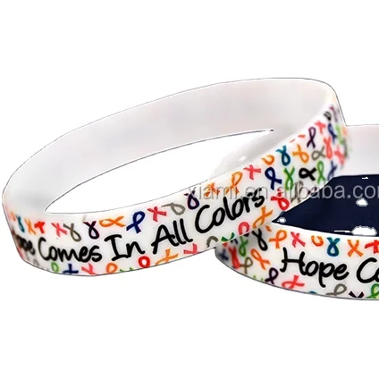 2016 Adult Breast Cancer Awareness Hope Multi Colored Ribbon Silicone Bracelets