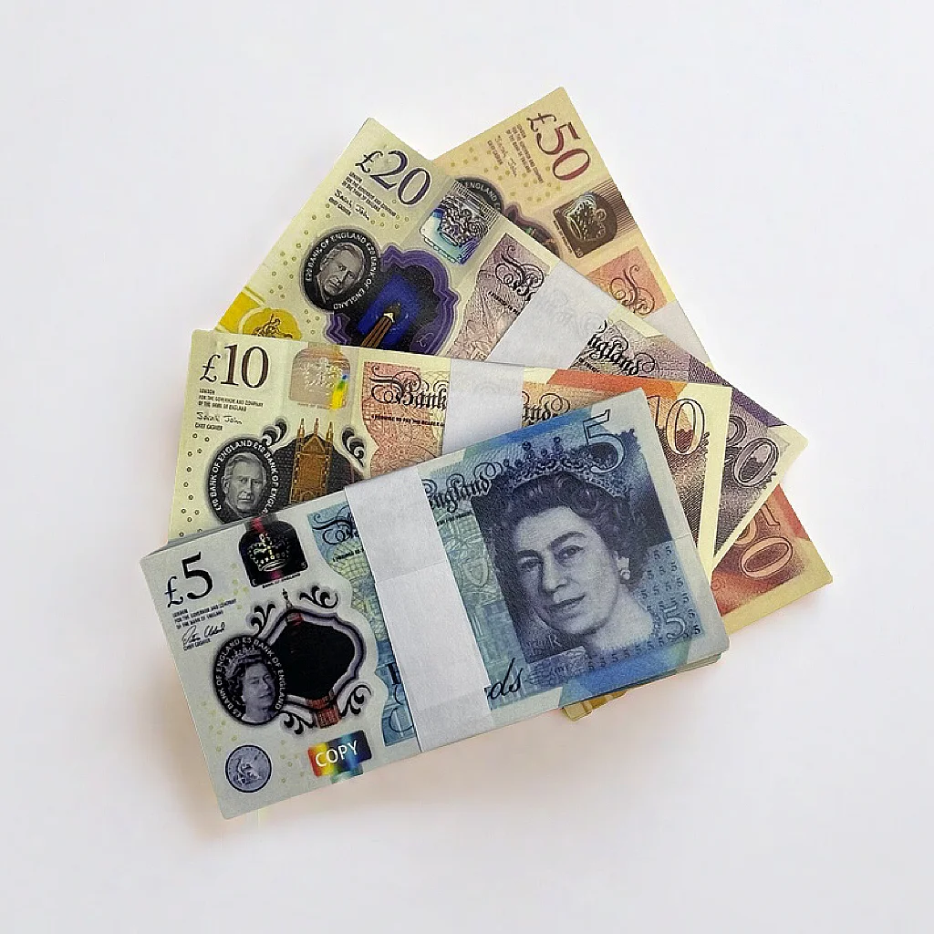 High Quality Custom 5 10 20 50 Pound Notes UK Plastic Bank Notes New Production Party Prop Money Realistic Prop-money