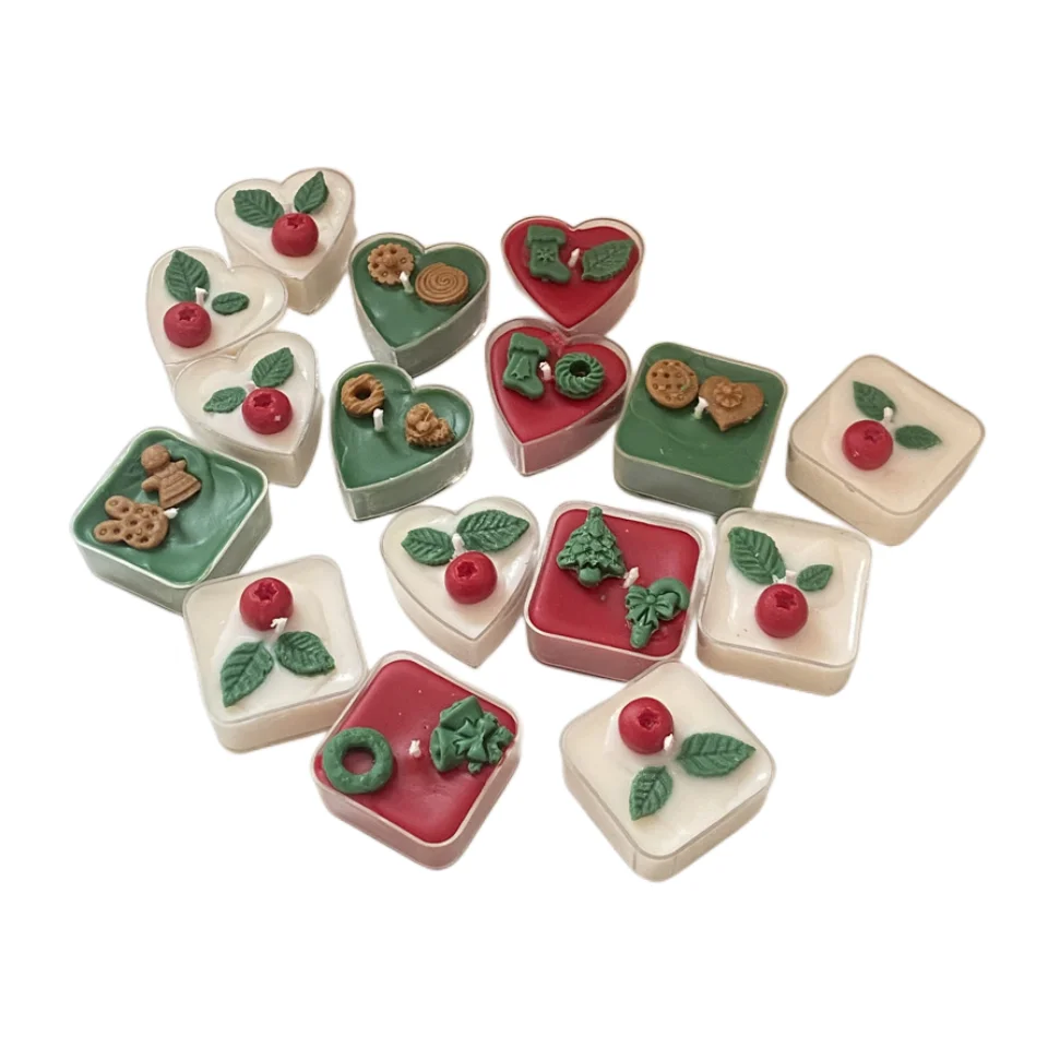 4Pcs Pack Gift Heart Square Shaped Small Christmas Tealight Candles
